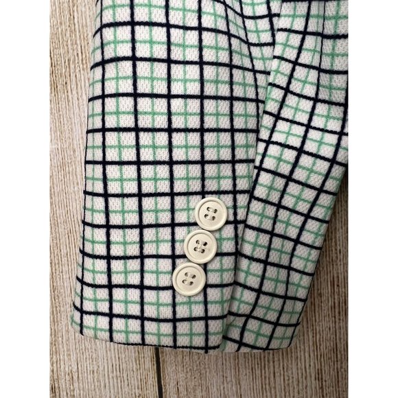 Vtg 70s Women Plaid Jacket Tag Sz 12 Blue Green Polyester Double Knit Mod Retro - Picture 6 of 11